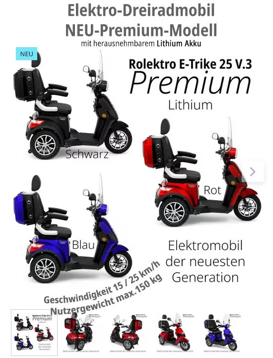 Elektro-Dreiradmobil Premium Lithium-Akku